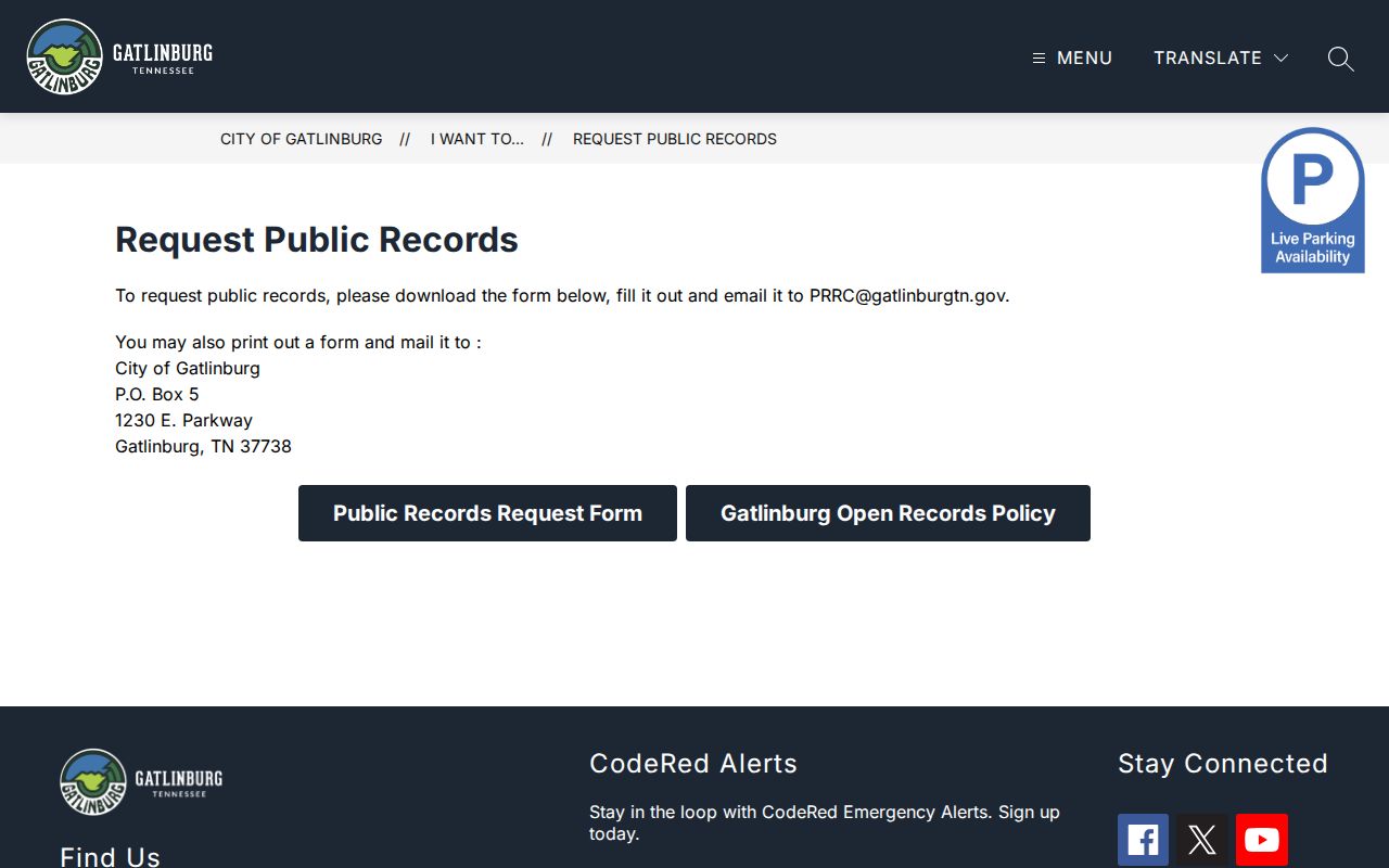 Gatlinburg criminal records public request page in Sevier County