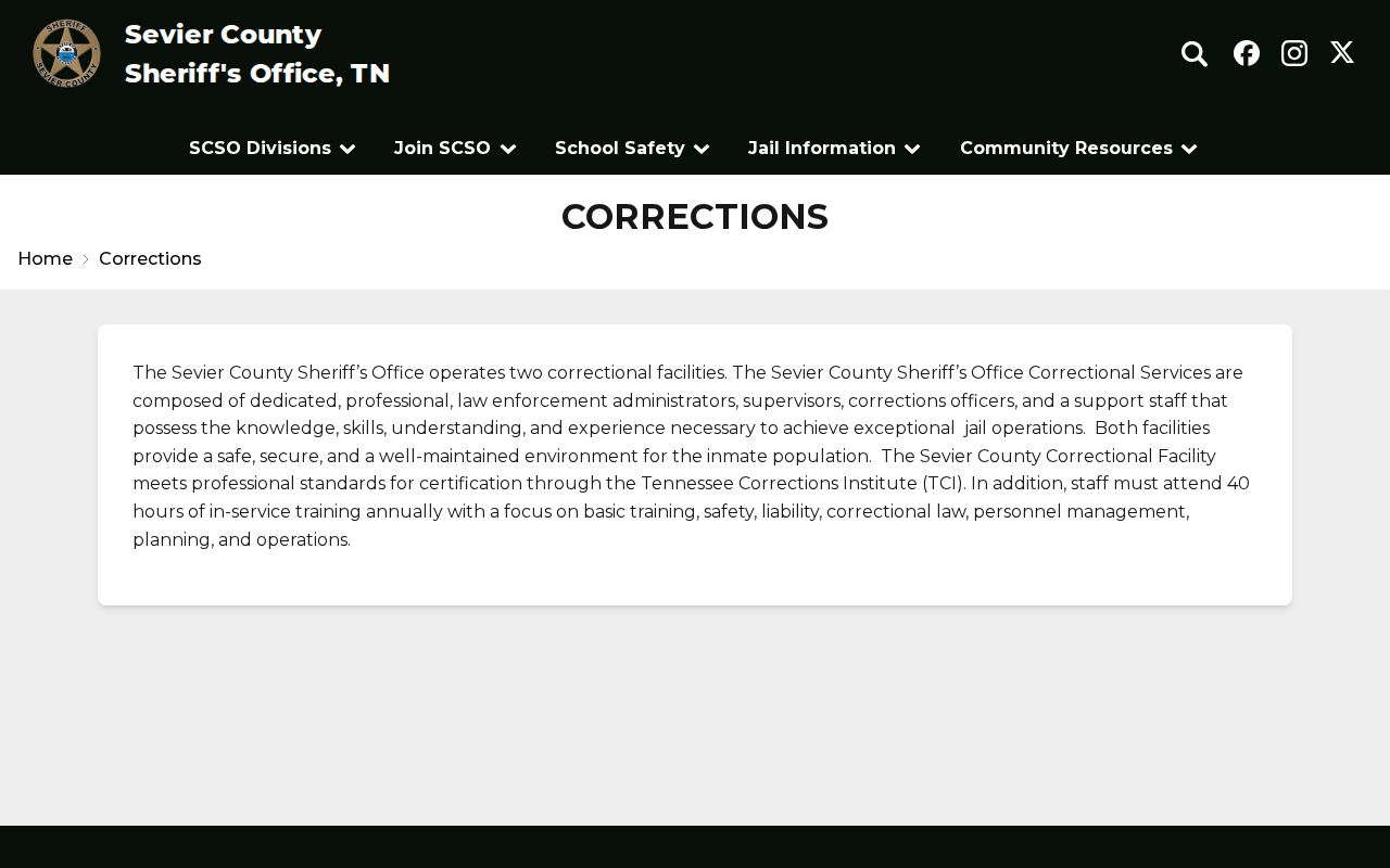 Sevier County arrest history correctional services facilities