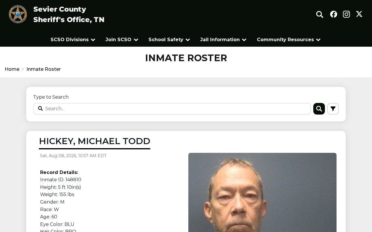 Sevier County arrest history inmate roster search