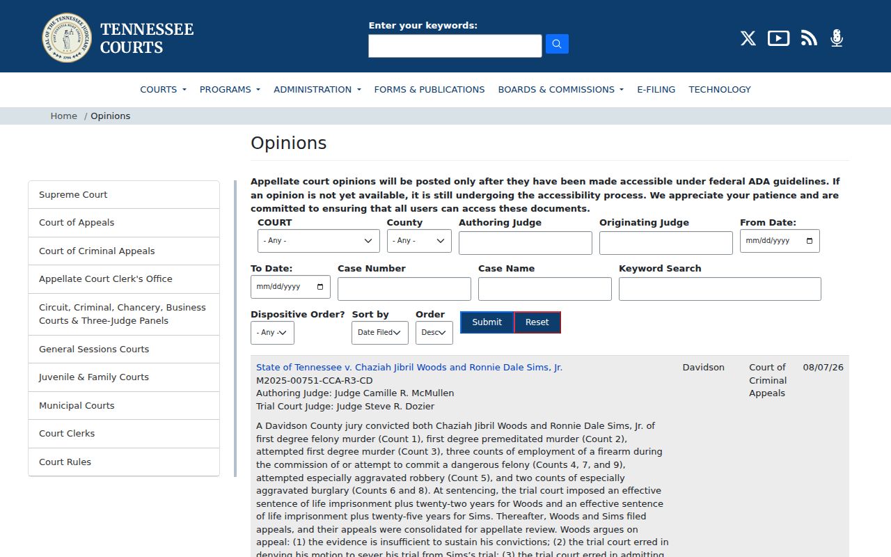 Sevier County criminal court case appellate opinion search
