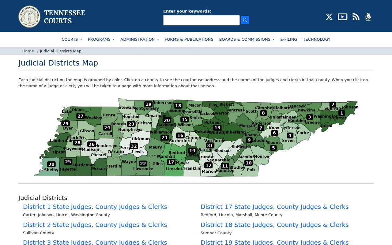 Sevier County criminal court case map for the Fourth Judicial District