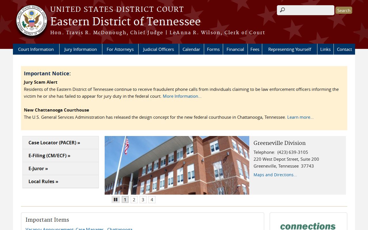 Sevier County federal criminal court Eastern District website