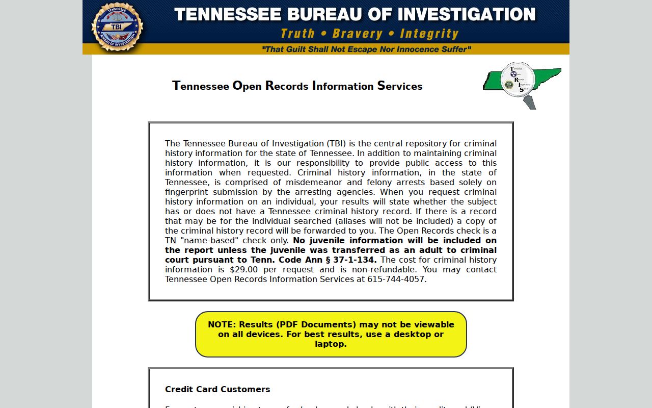 Sevier County criminal history TORIS order page