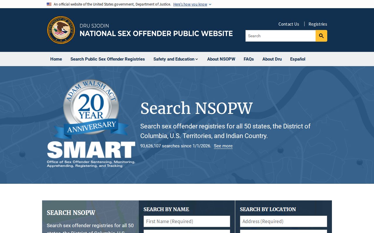 National search layer for a Sevier County sex offender check