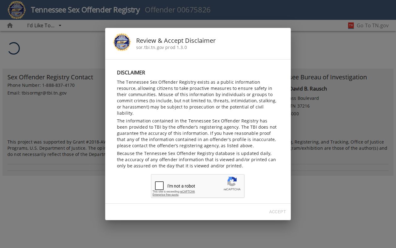 Sevier County sex offender registry Full Details profile categories